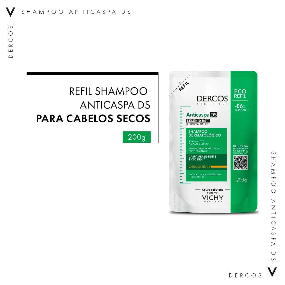 Refil Shampoo Anticaspa DS Vichy Dercos Dry Cabelos Secos 200g