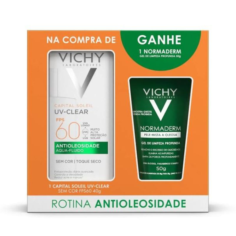 Vichy Uv-Clear Protetor Solar Fps60 Sem Cor + Normaderm Gel de Limpeza Profunda 50g
