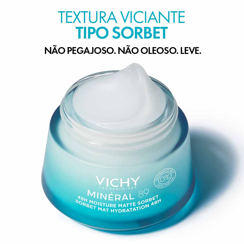 Gel Hidratação Facial Pele Oleosa e Mista Efeito Matte Vichy Minéral 89 Sorbet 48h 50ml